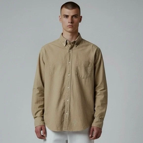 Artful Dodger Olive Green The Bronson Oxford Long Sleeve Button Down - M - Picture 1 of 8